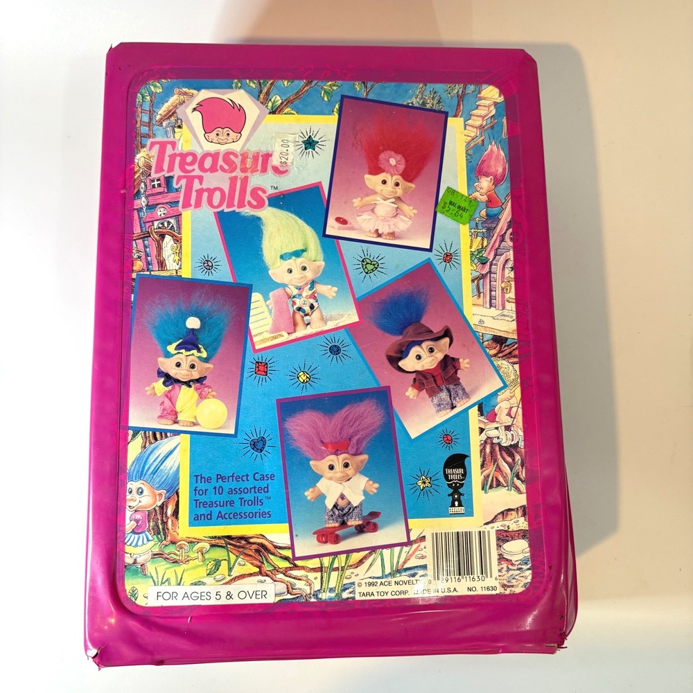 Vintage 1992 Treasure Trolls Vinyl Carrying Case Pink Tara Toy Corp 11630 Trunk